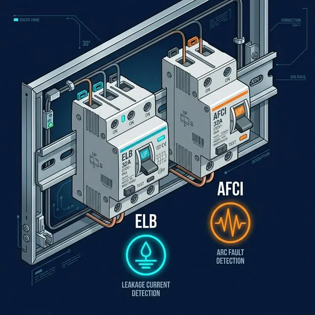 ELB(누전차단기)와 AFCI(아크차단기)의 감지 원리 비교
